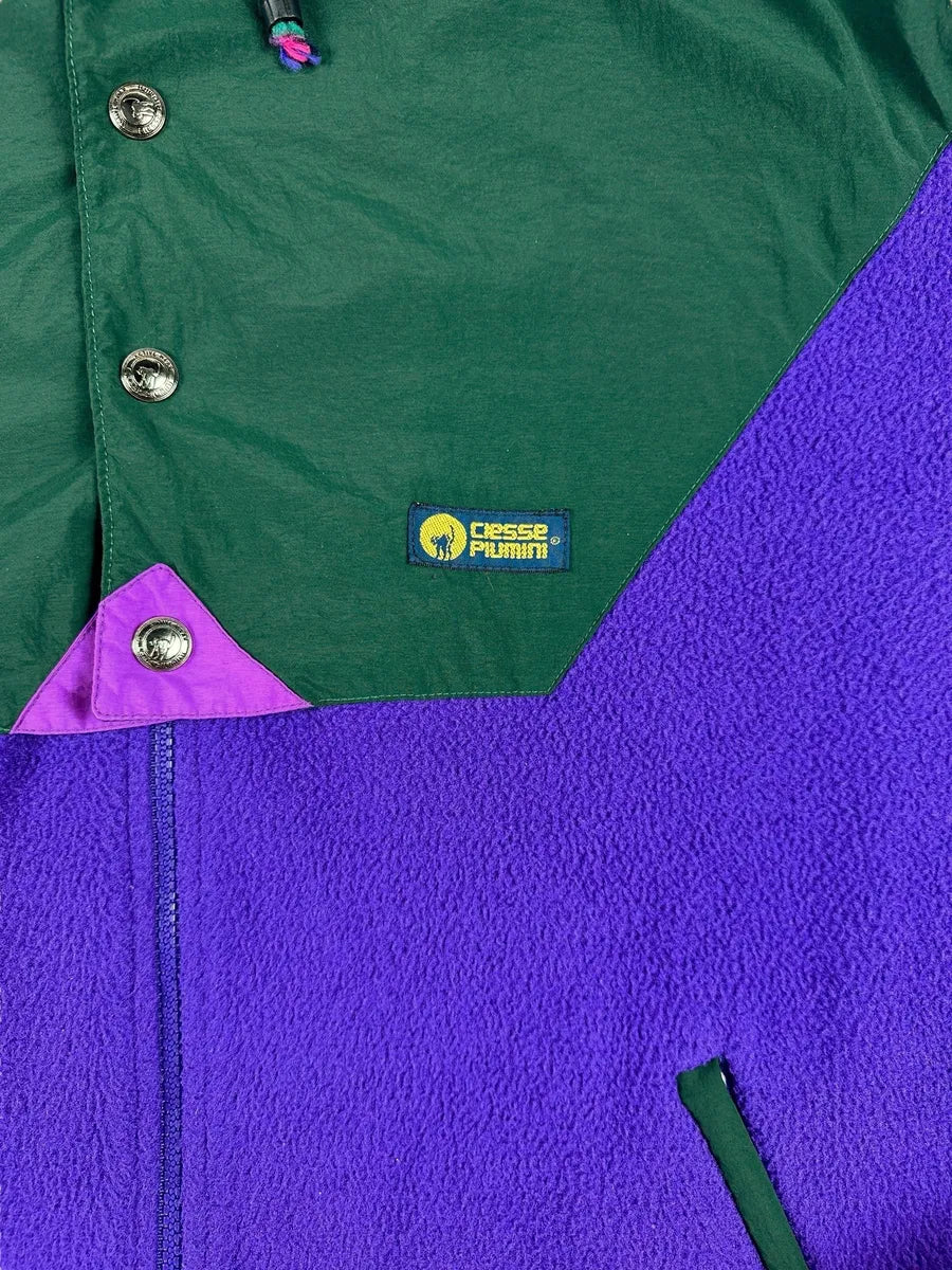 Pile vintage Ciesse Piumini viola e verde con cappuccio a scomparsa