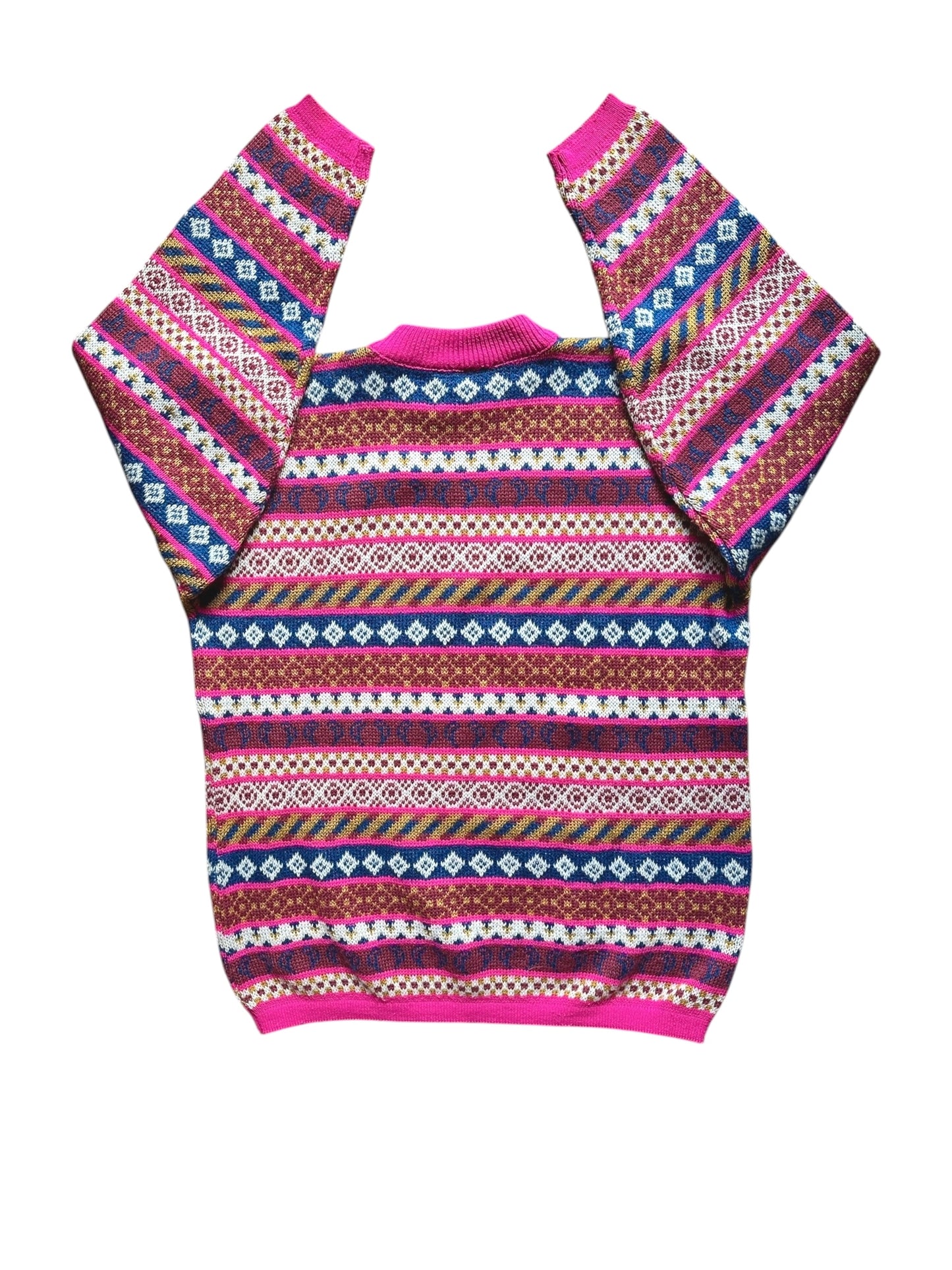 Maglione rosa vintage anni '90 da donna a fantasia geometrica