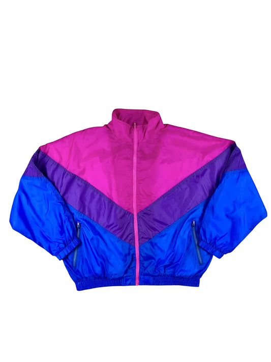 Giacchetto di tuta vintage anni '80 con zip frontale multicolore