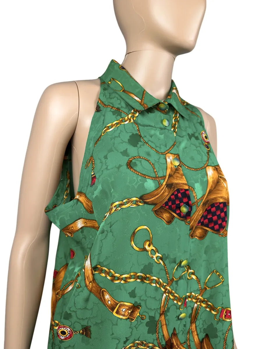 Camicia vintage da donna smanicata a fantasia