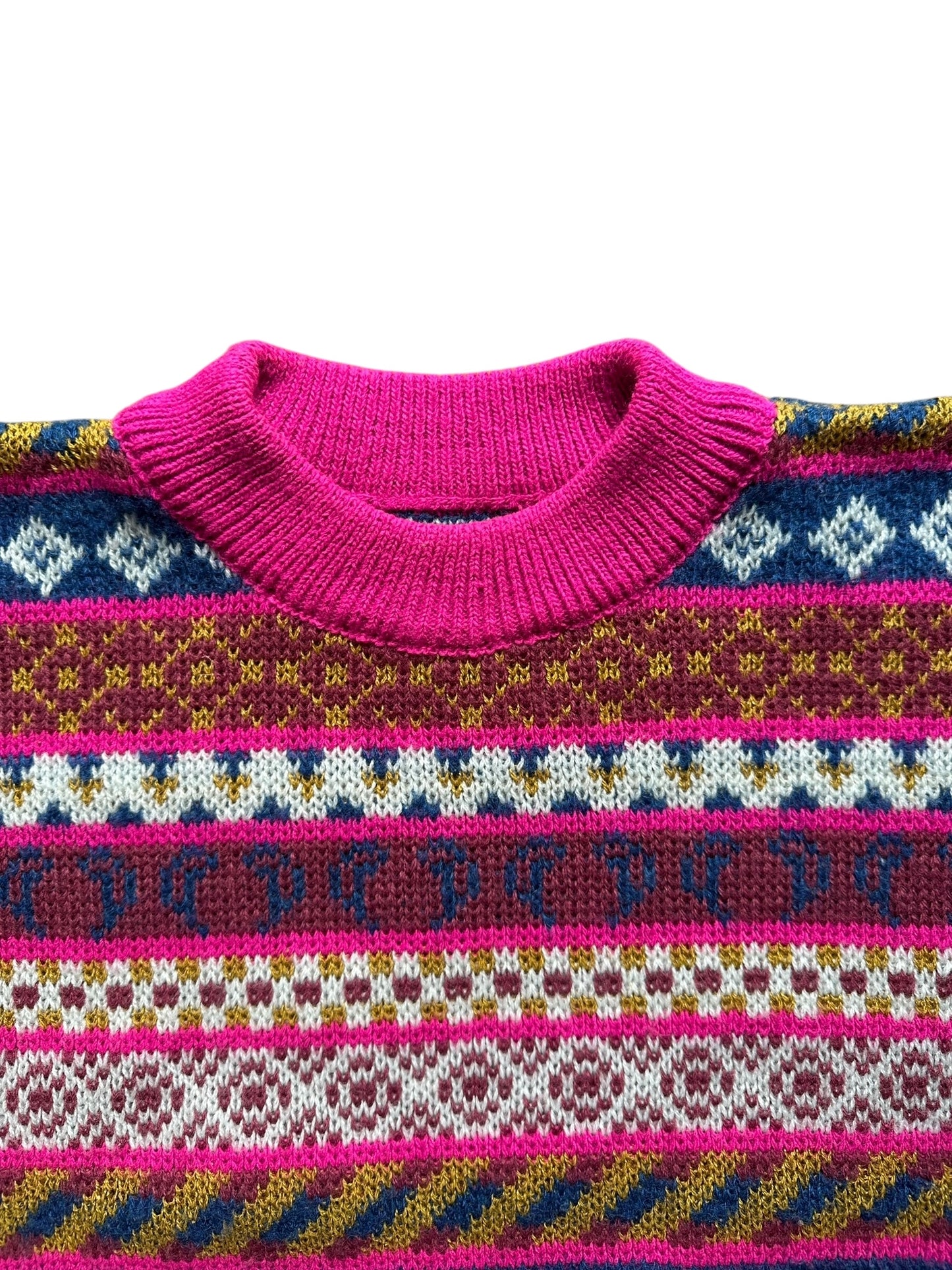 Maglione rosa vintage anni '90 da donna a fantasia geometrica