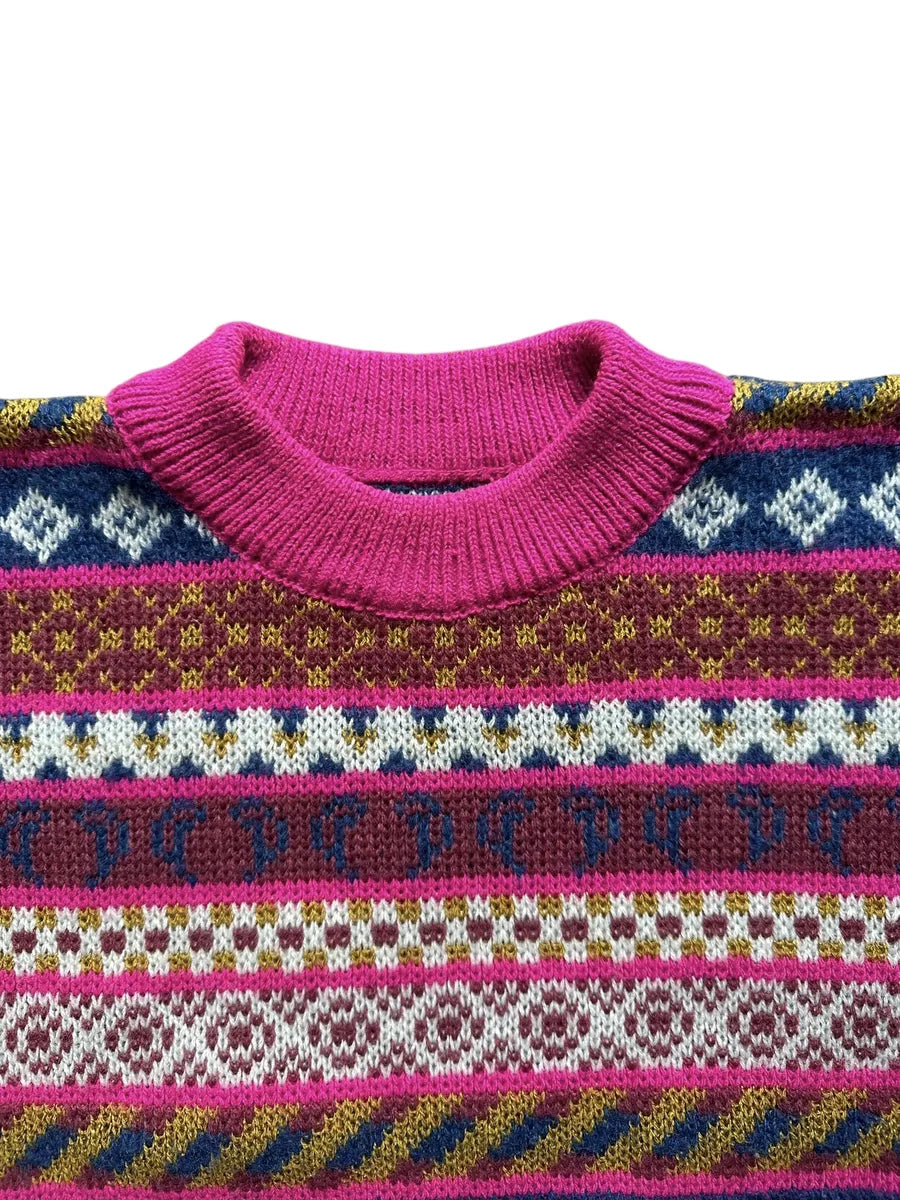 Maglione rosa vintage anni '90 da donna a fantasia geometrica