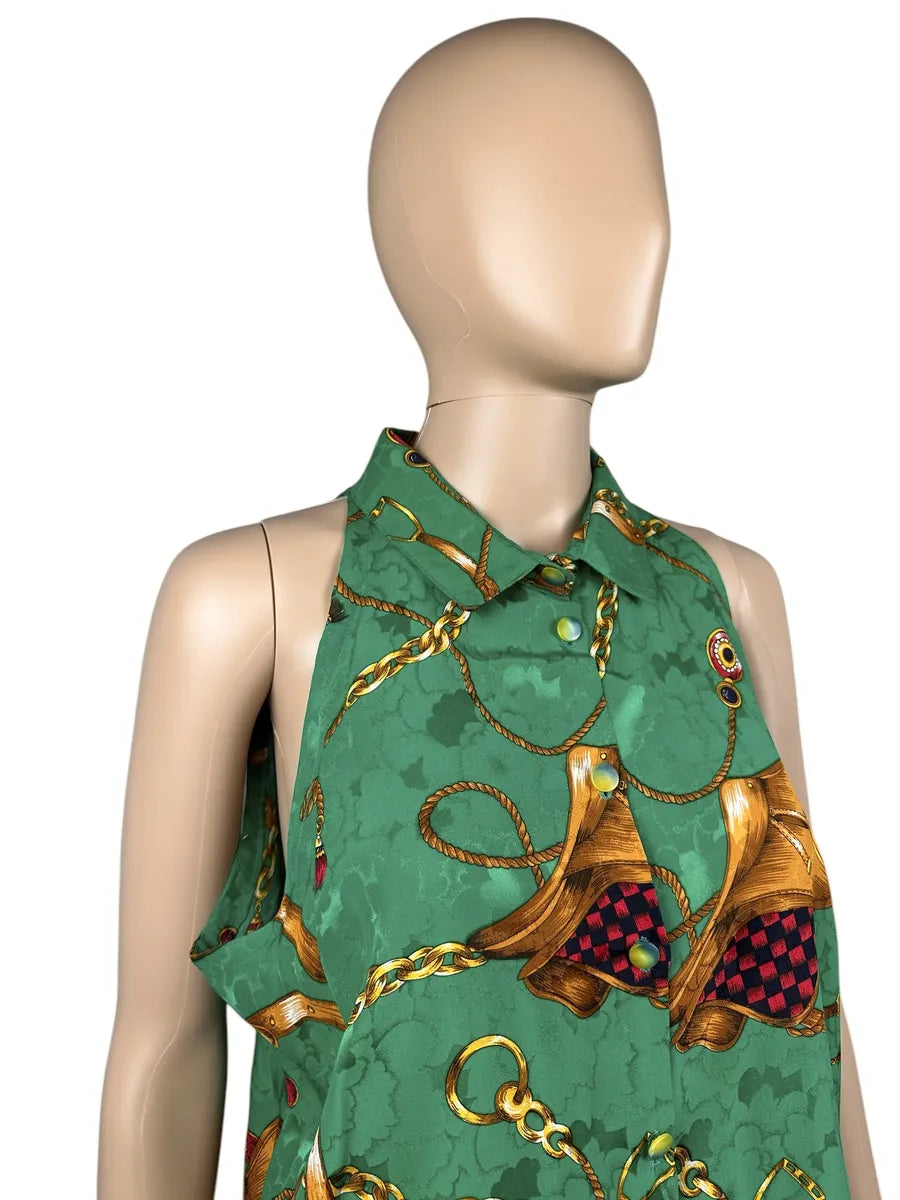 Camicia vintage da donna smanicata a fantasia
