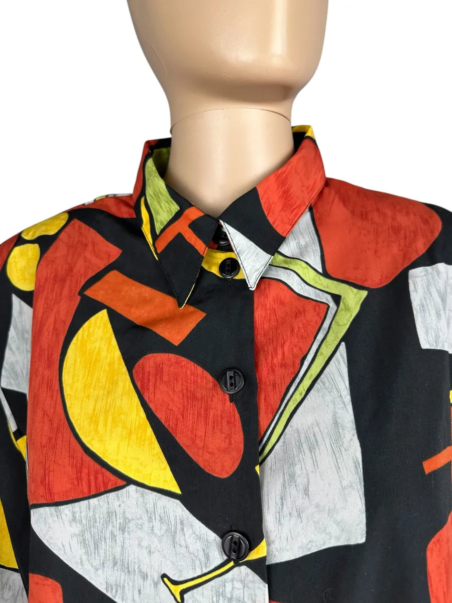 Camicia vintage da donna a fantasia geometrica