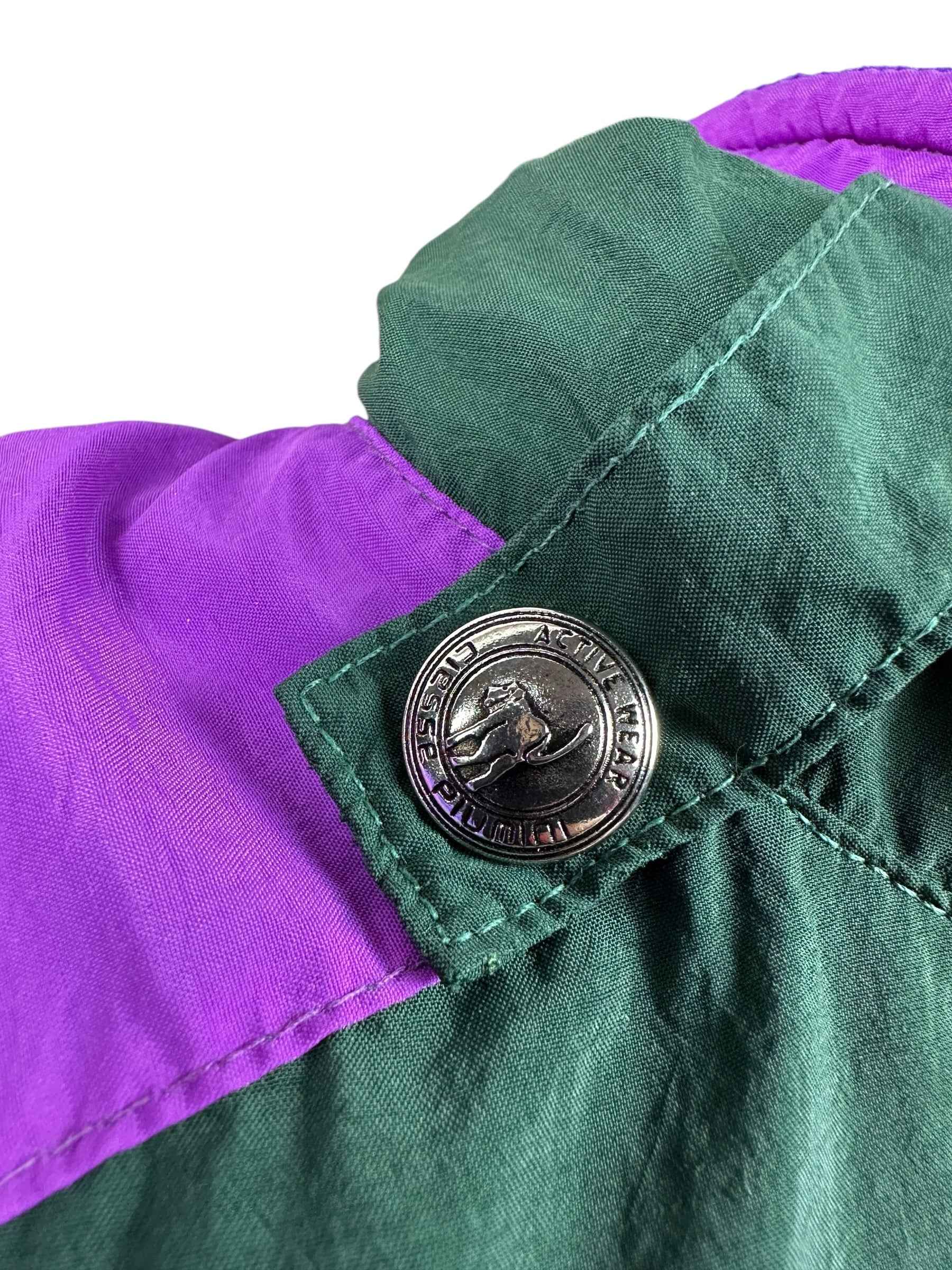 Pile vintage Ciesse Piumini viola e verde con cappuccio a scomparsa