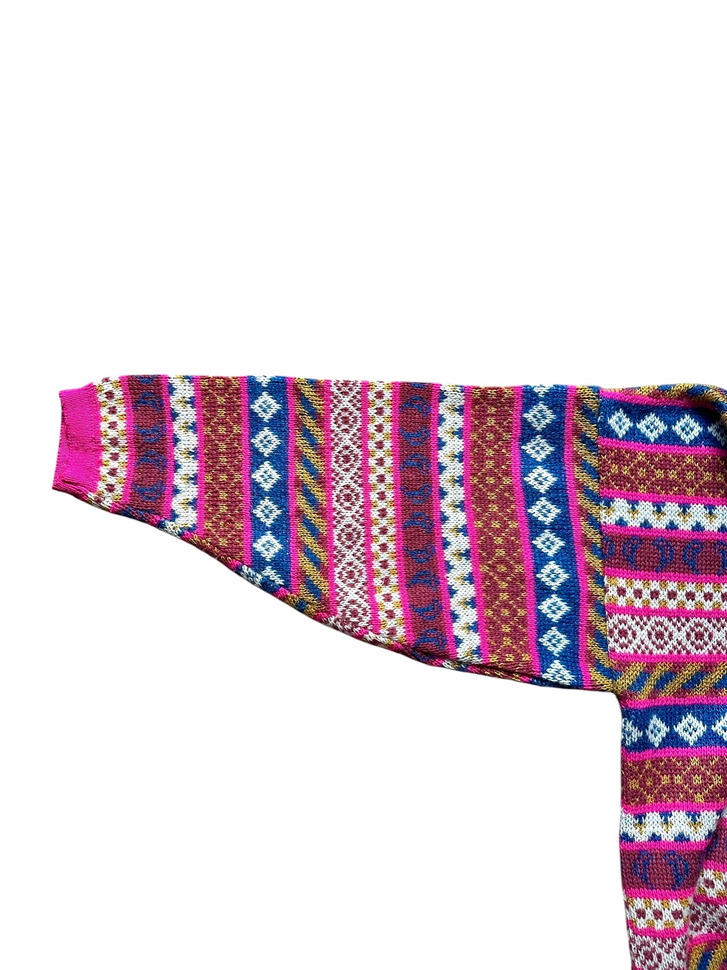 Maglione rosa vintage anni '90 da donna a fantasia geometrica