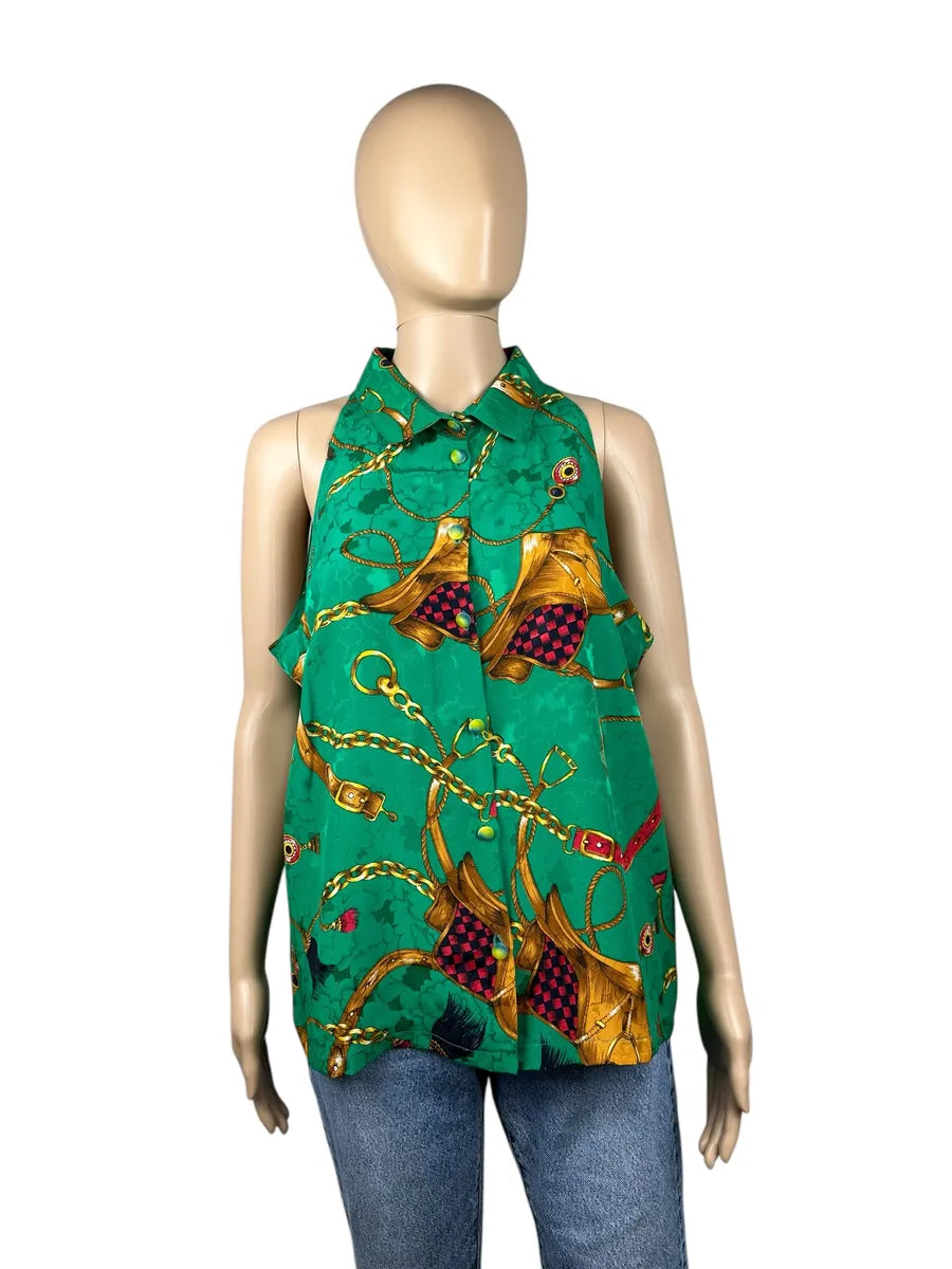 Camicia vintage da donna smanicata a fantasia