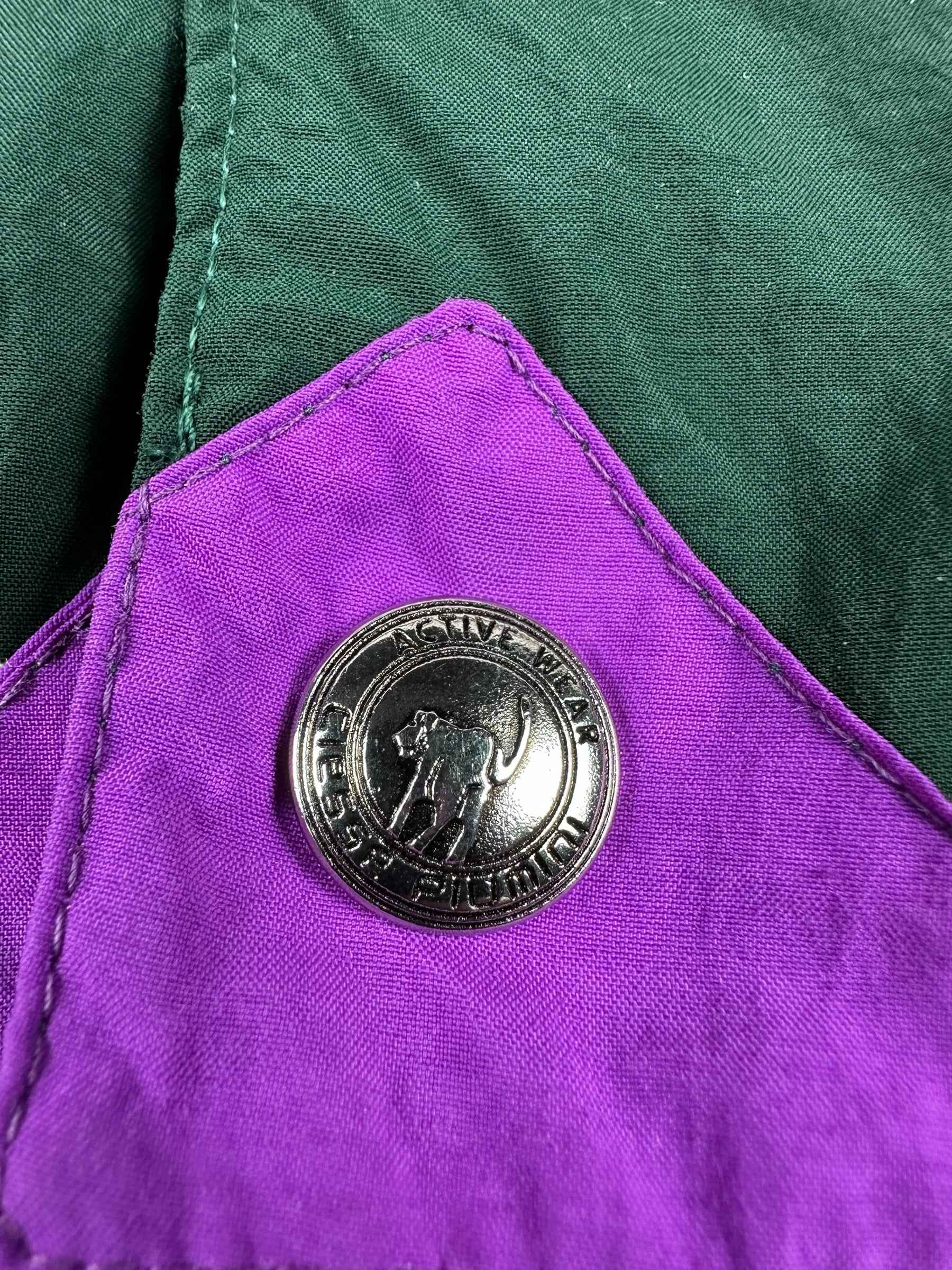 Pile vintage Ciesse Piumini viola e verde con cappuccio a scomparsa