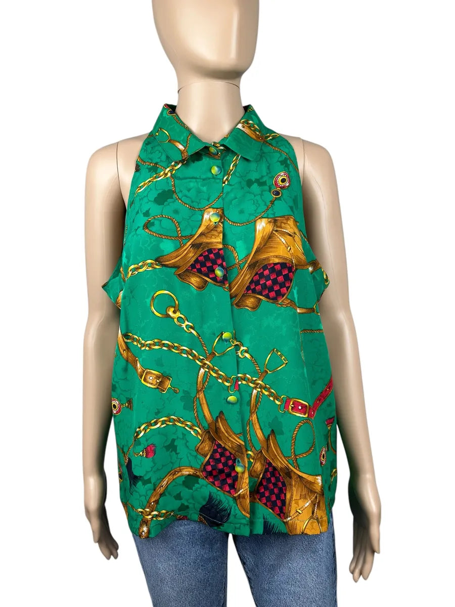 Camicia vintage da donna smanicata a fantasia