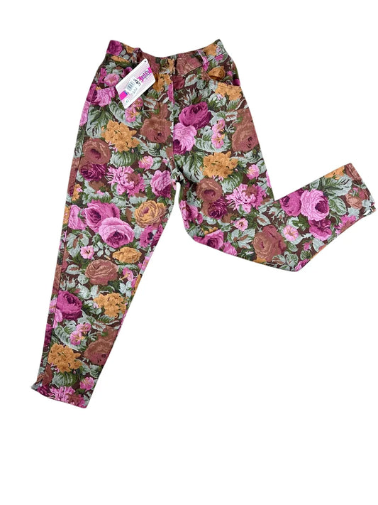 Pantaloni vintage da donna con stampa floreale