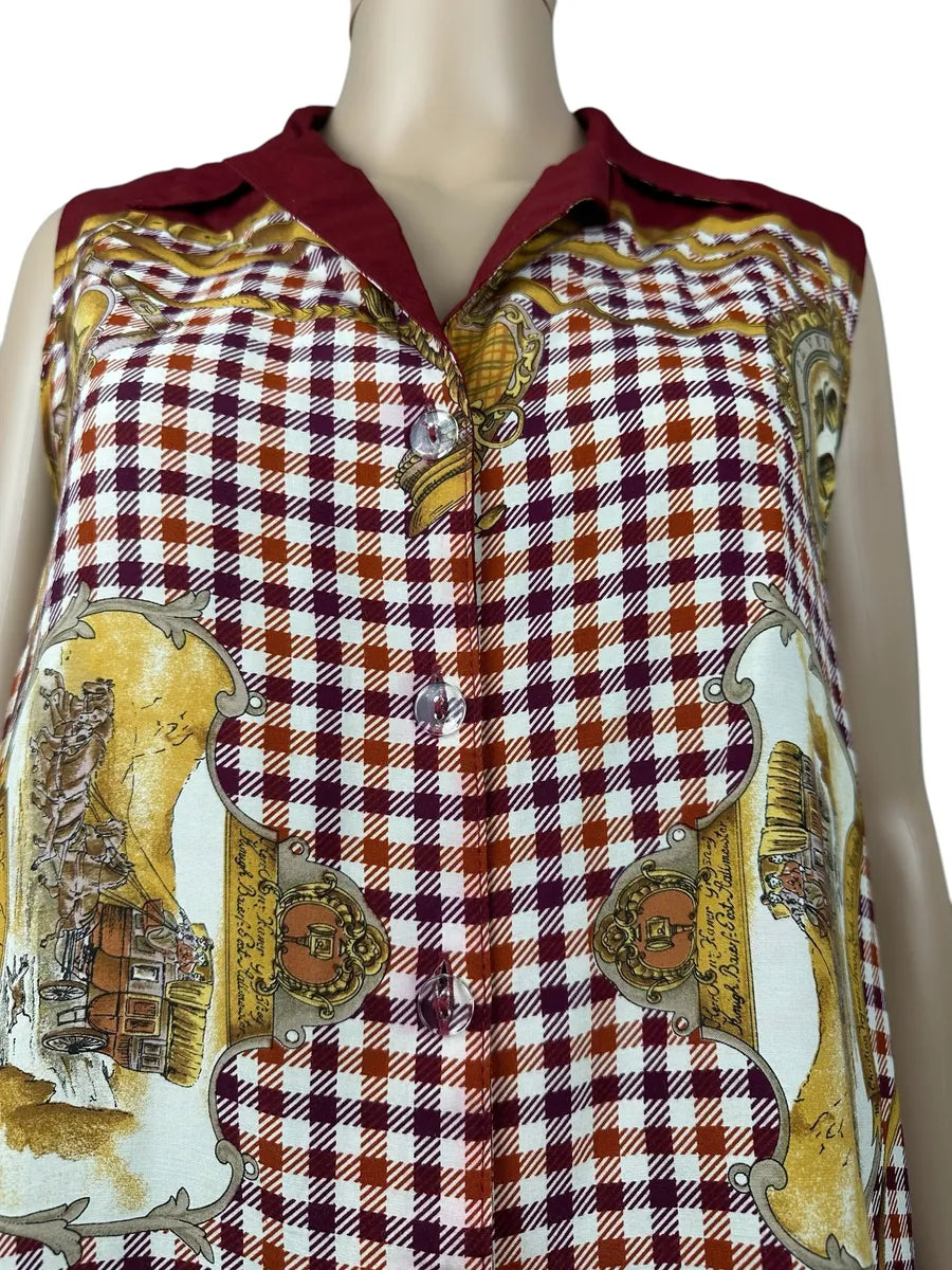 Camicia vintage smanicata da donna fantasia country