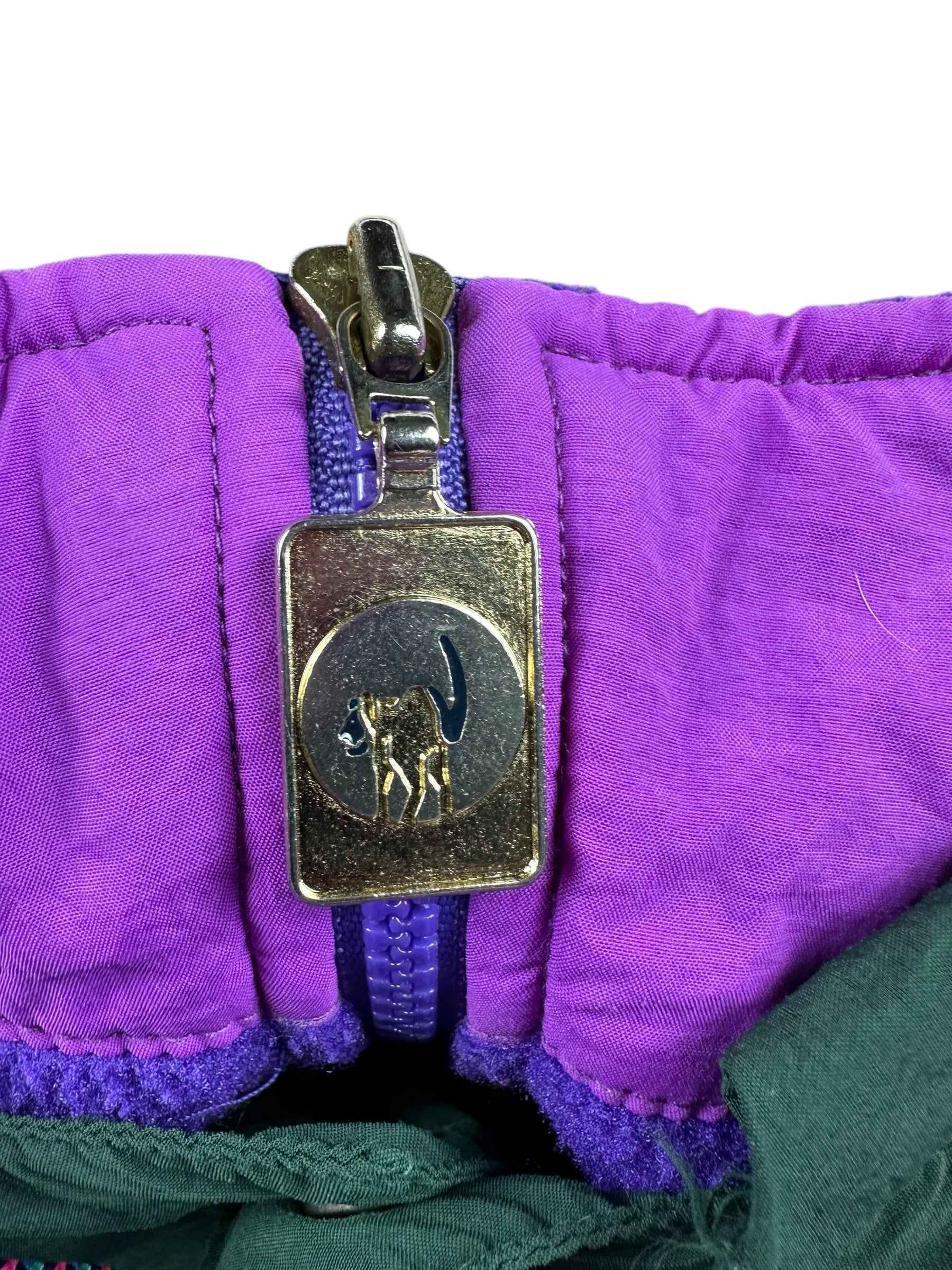 Pile vintage Ciesse Piumini viola e verde con cappuccio a scomparsa