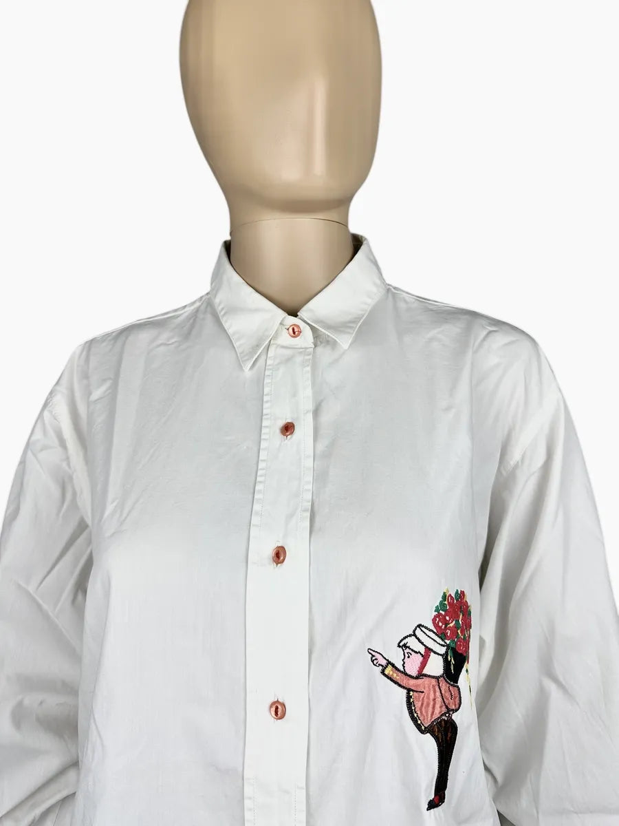 Camicia da donna vintage in cotone con ricamo