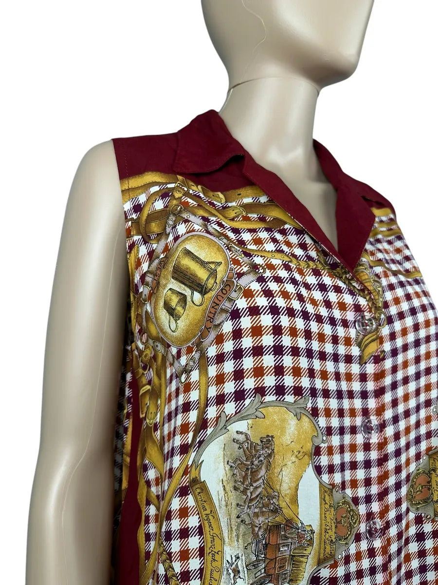 Camicia vintage smanicata da donna fantasia country