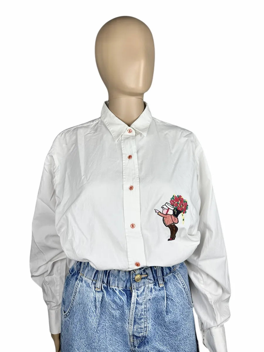 Camicia da donna vintage in cotone con ricamo