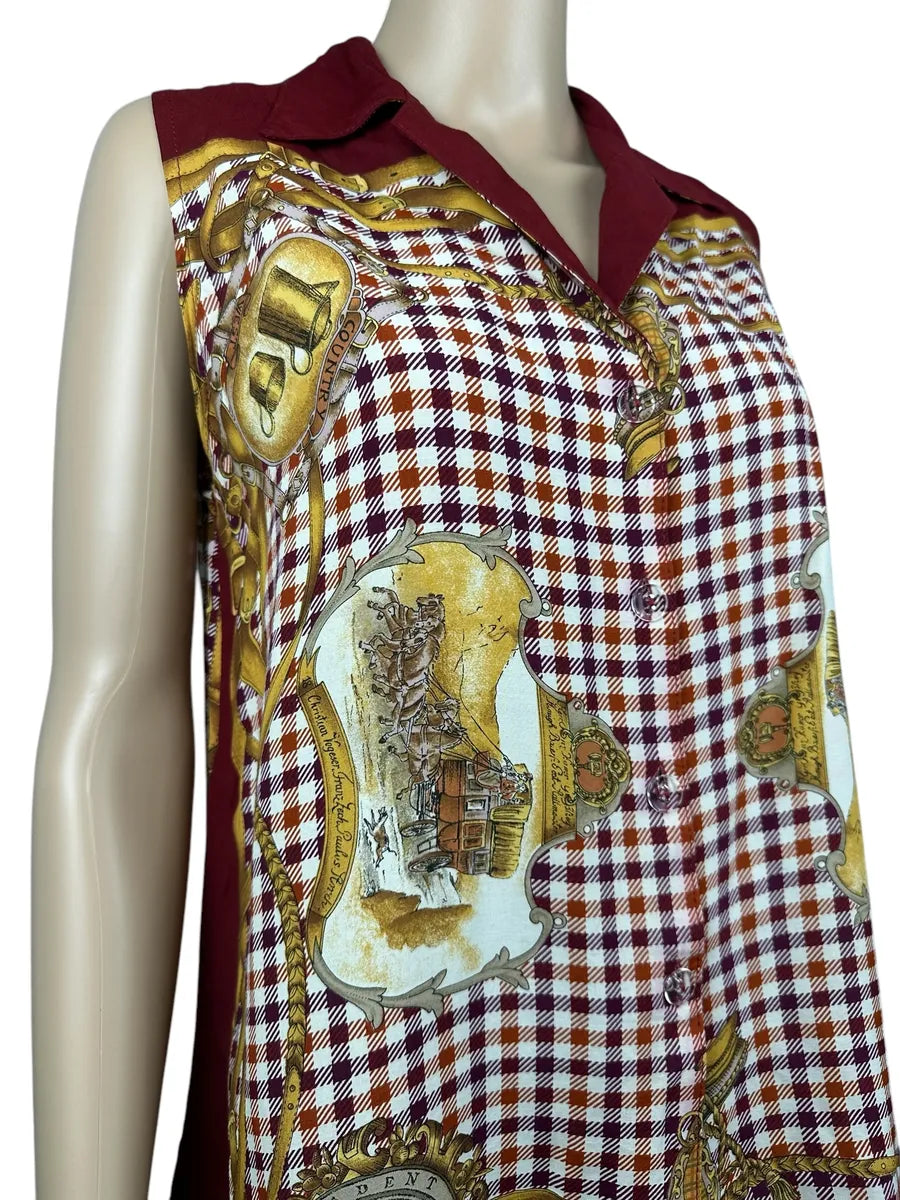 Camicia vintage smanicata da donna fantasia country