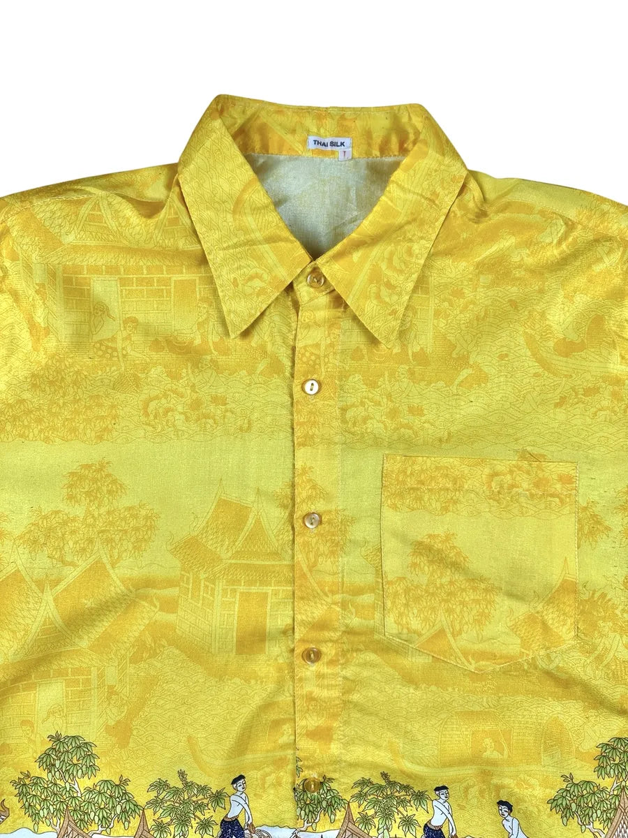 Camicia vintage a maniche corte da uomo in seta thailandese