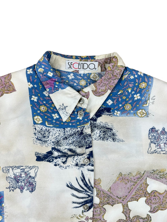 Women's patterned shirt with shoulder pads