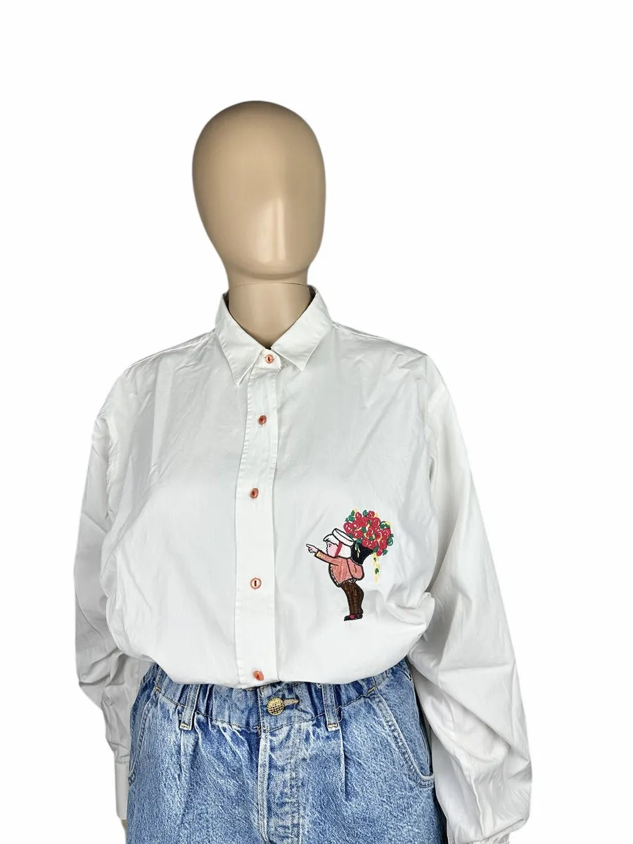 Camicia da donna vintage in cotone con ricamo