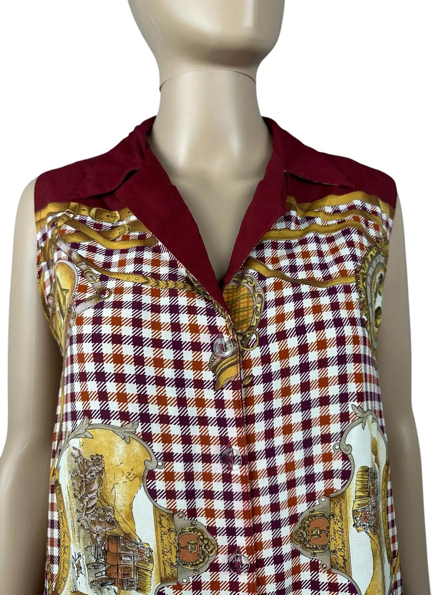Camicia vintage smanicata da donna fantasia country
