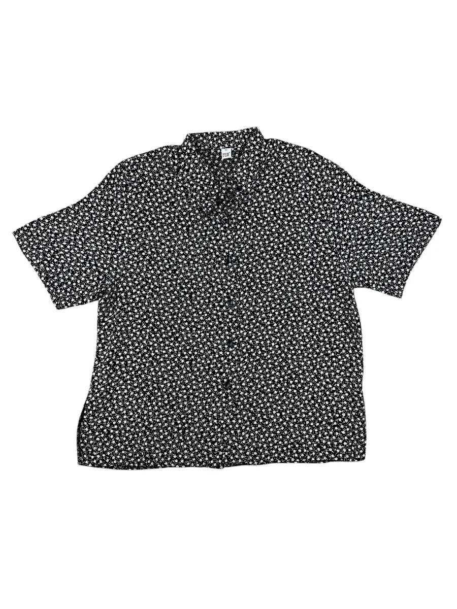 Camicia vintage da donna nera a fiorellini bianchi