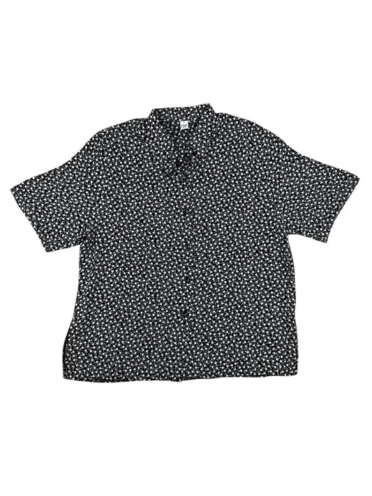 Camicia vintage da donna nera a fiorellini bianchi