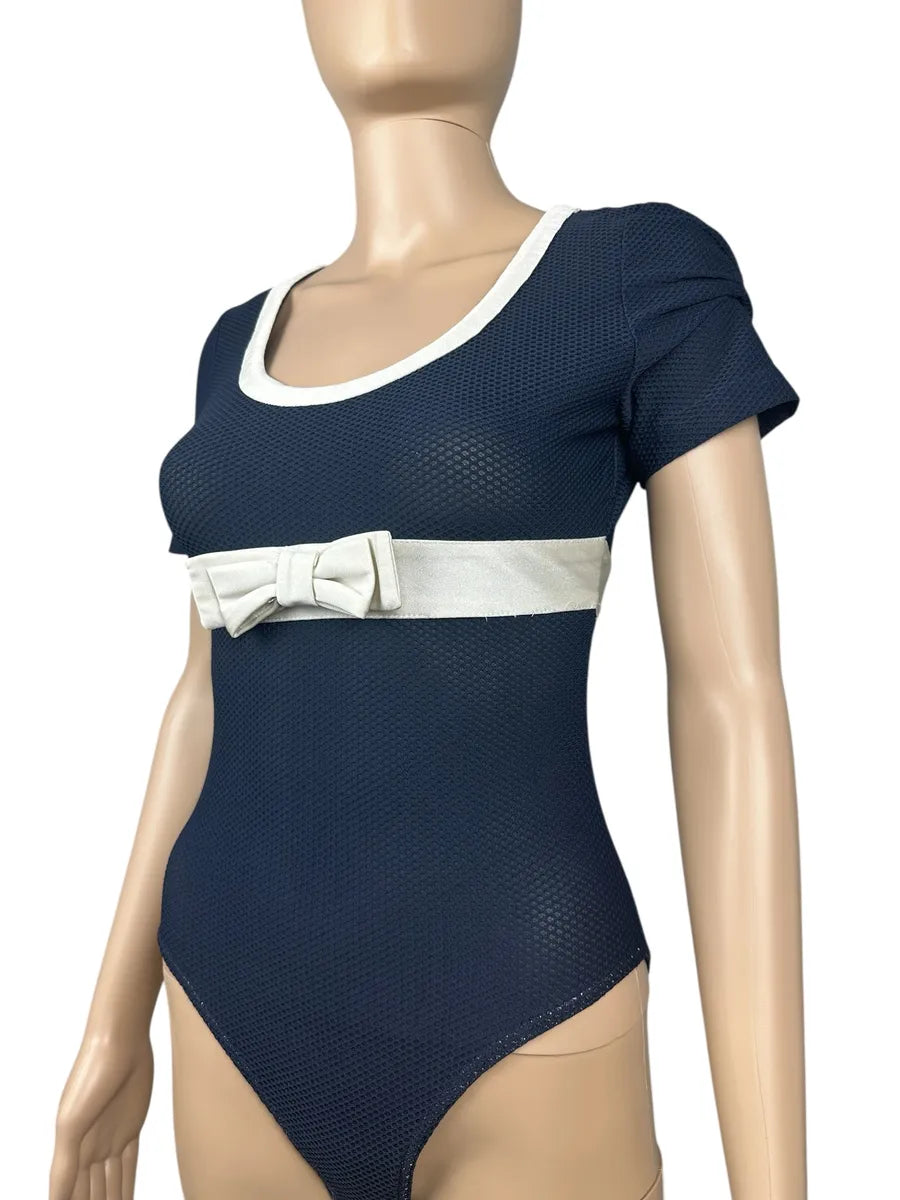 Body blu con fiocco