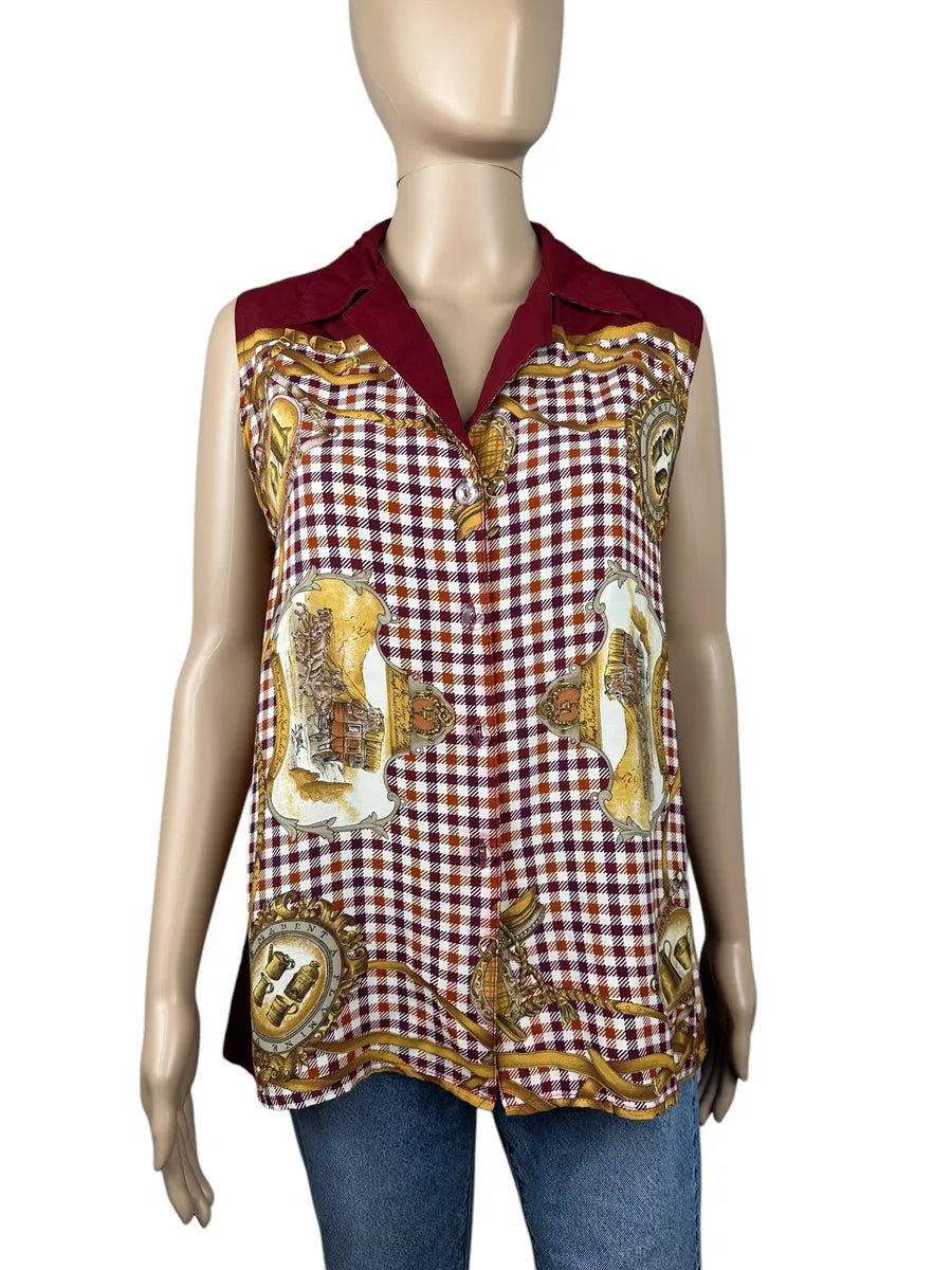 Camicia vintage smanicata da donna fantasia country
