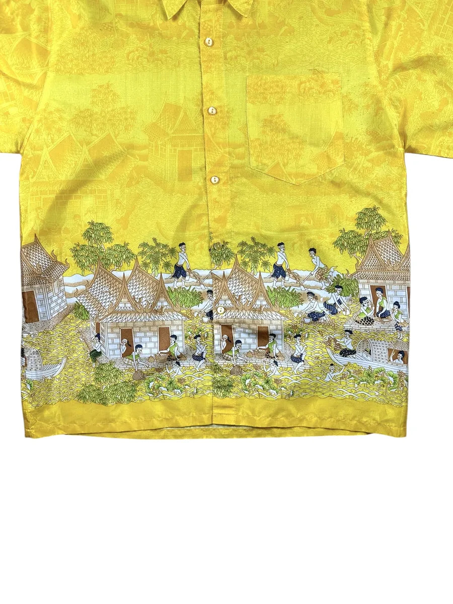 Camicia vintage a maniche corte da uomo in seta thailandese