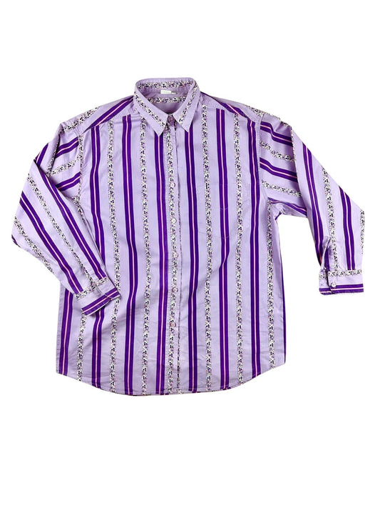 Camicia vintage da donna a righe con fantasia floreale