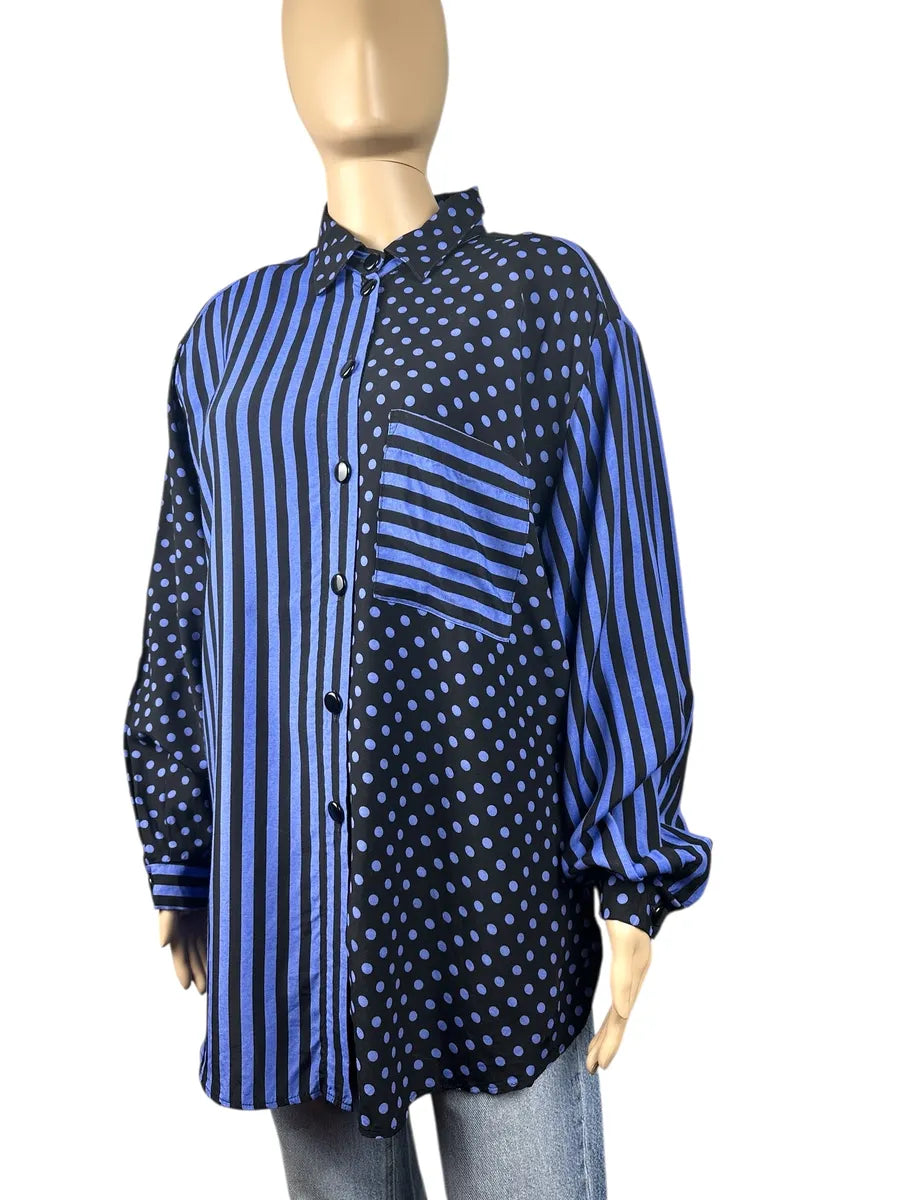 Camicia vintage da donna a righe e pois New Fast