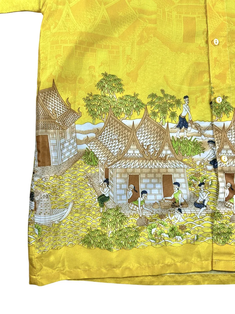 Camicia vintage a maniche corte da uomo in seta thailandese