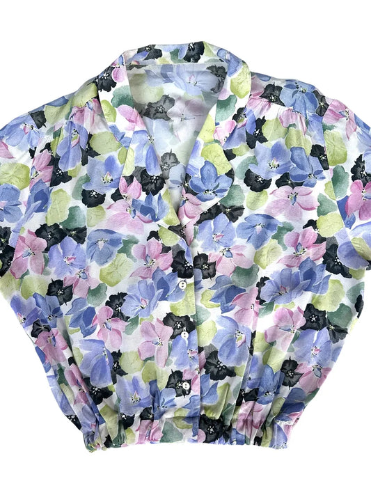 Camicia vintage crop a fiori da donna