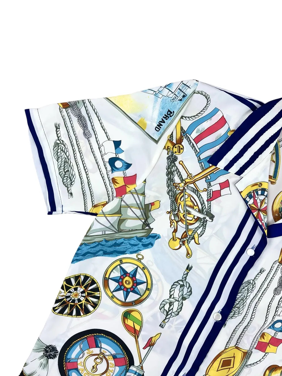 Camicia vintage da donna a fantasia nautica