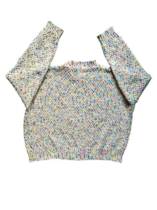 Maglione vintage da donna bianco a pallini colorati