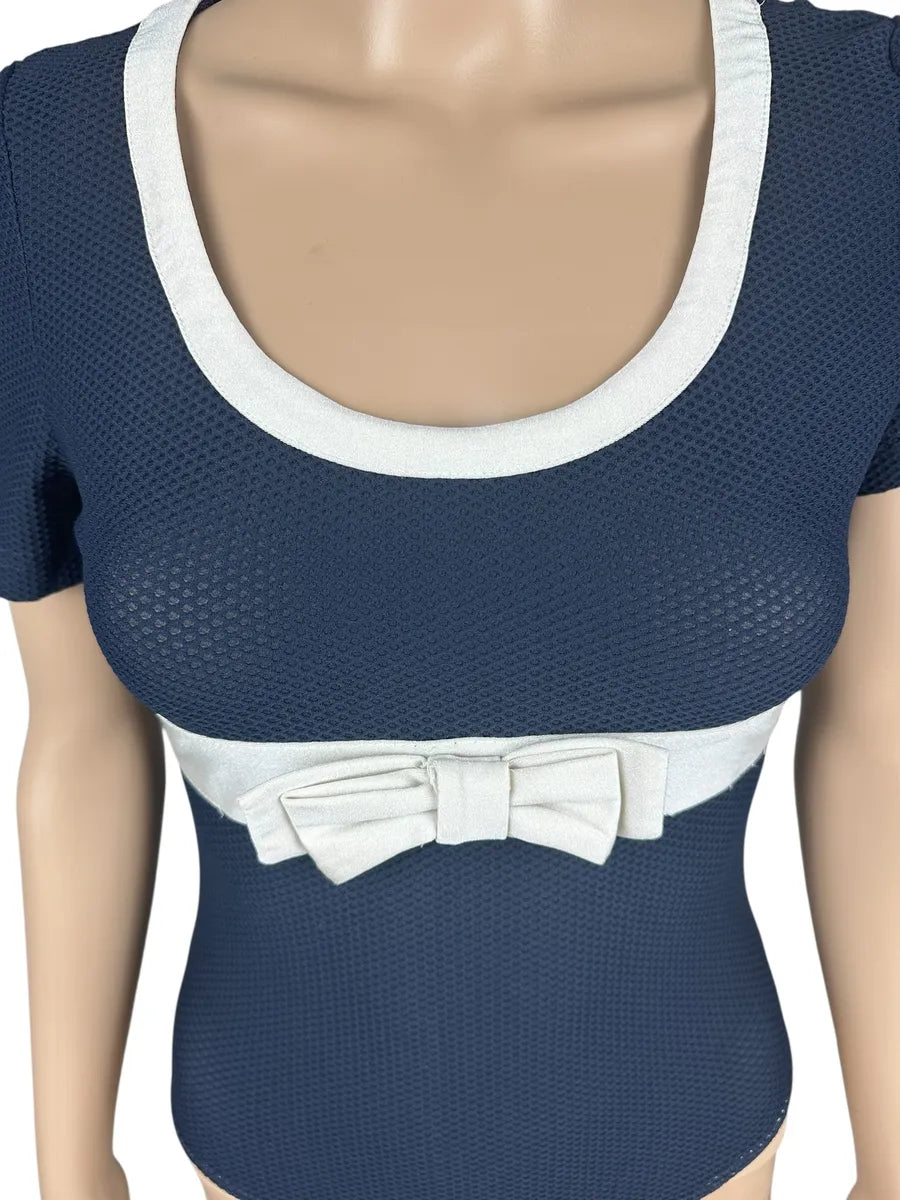 Body blu con fiocco