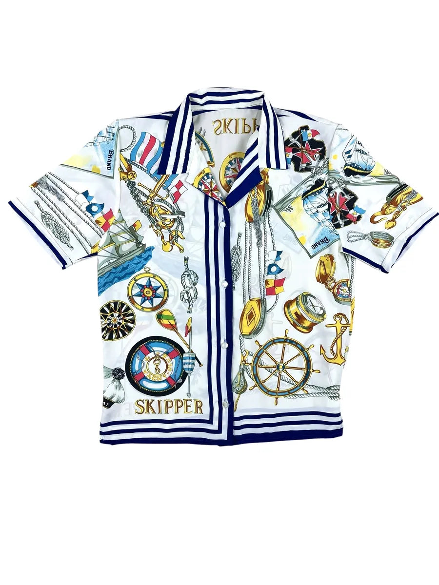 Camicia vintage da donna a fantasia nautica