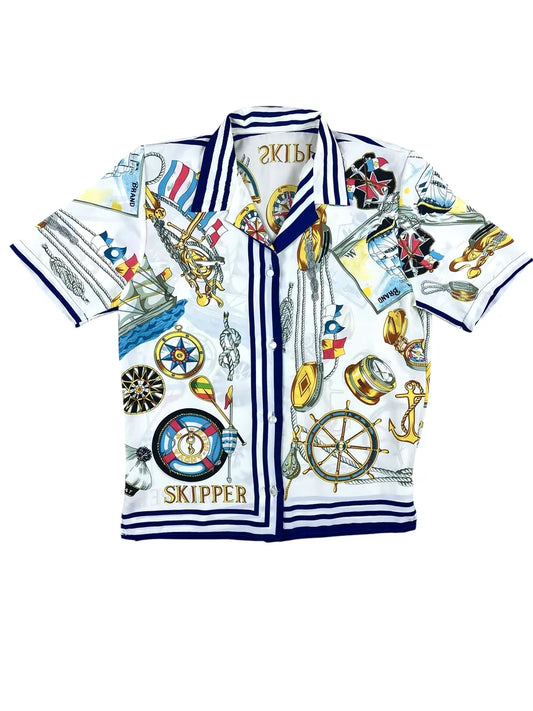 Camicia vintage da donna a fantasia nautica