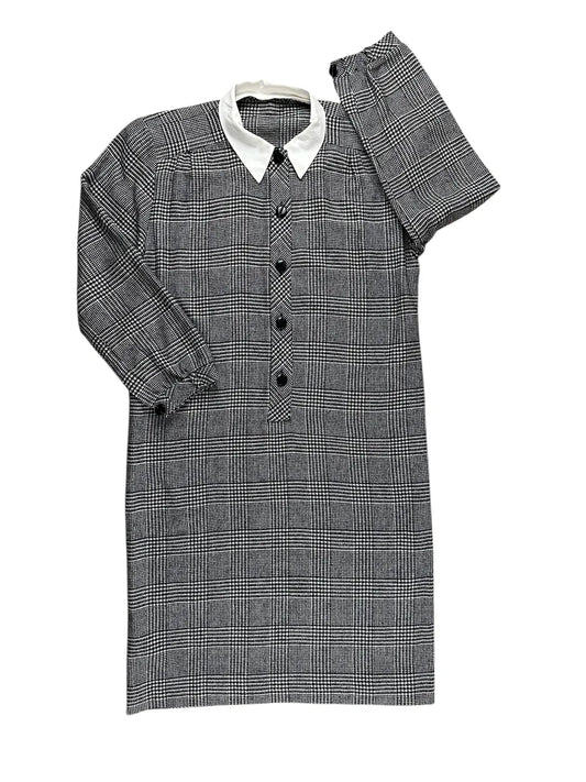 Abito vintage da donna grigio con colletto bianco