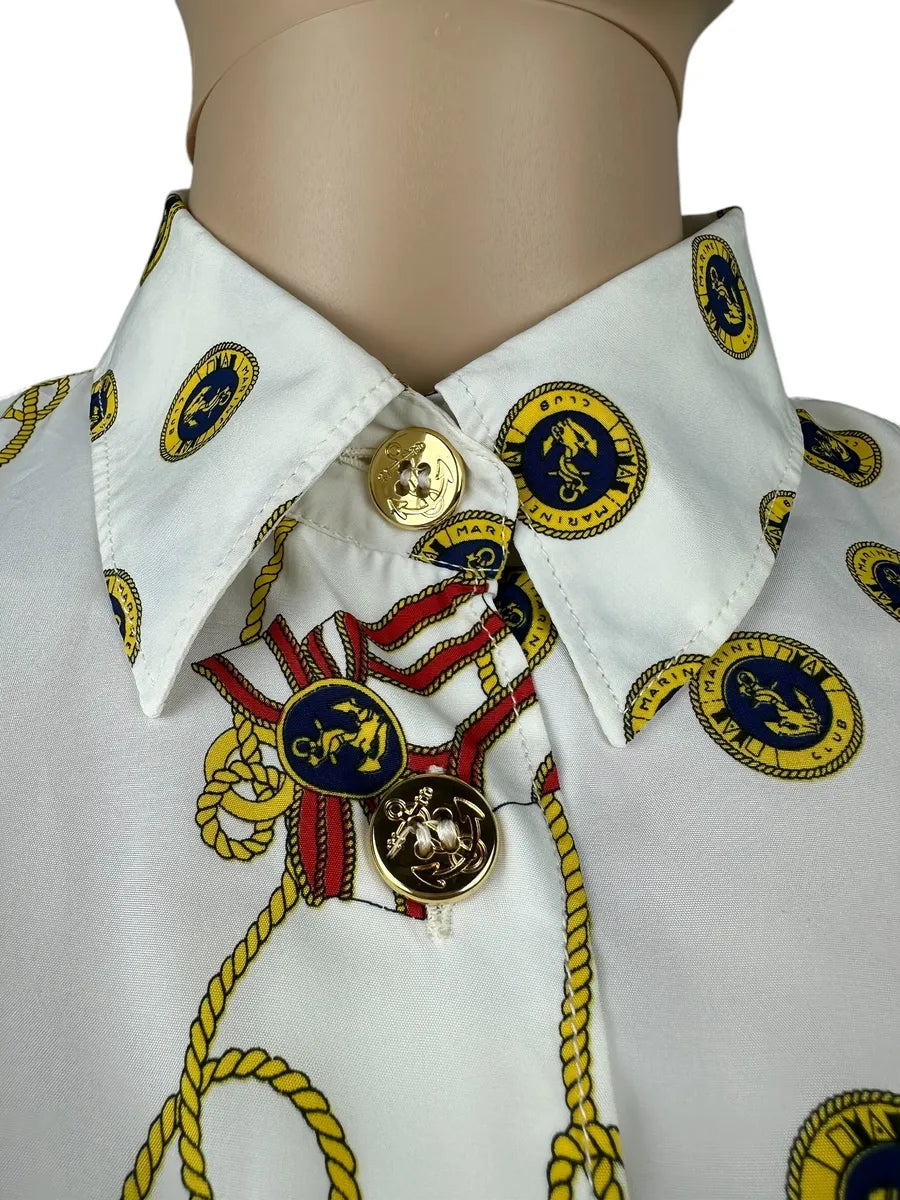 Camicia da donna vintage con fantasia nautica