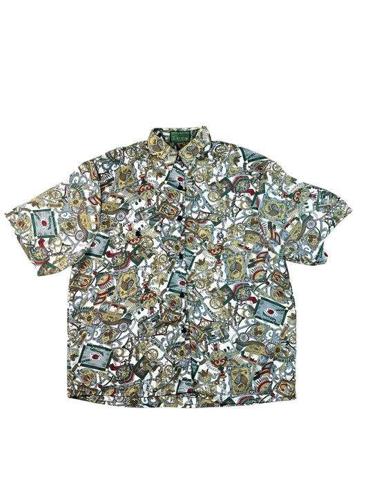 Camicia vintage a maniche corte a fantasia da donna