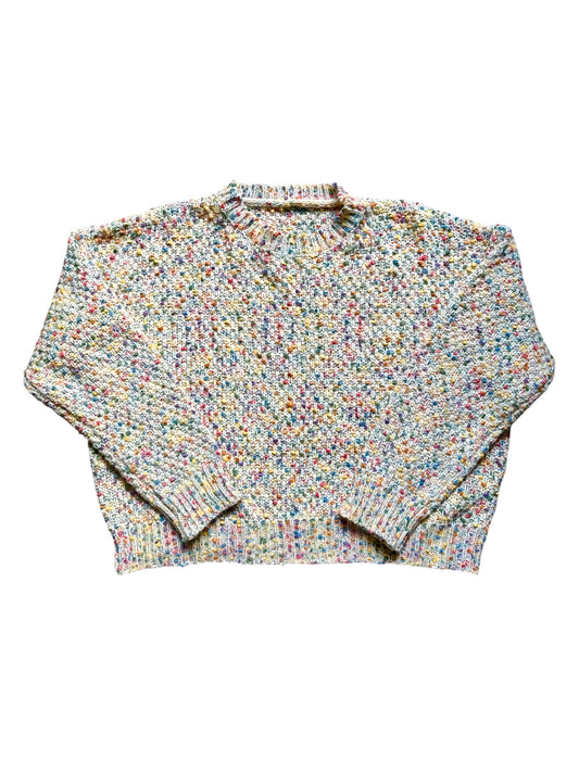 Maglione vintage da donna bianco a pallini colorati