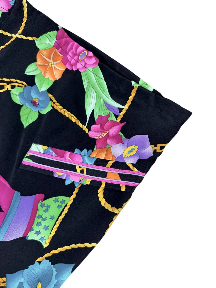 Camicia da donna vintage nera a fantasia