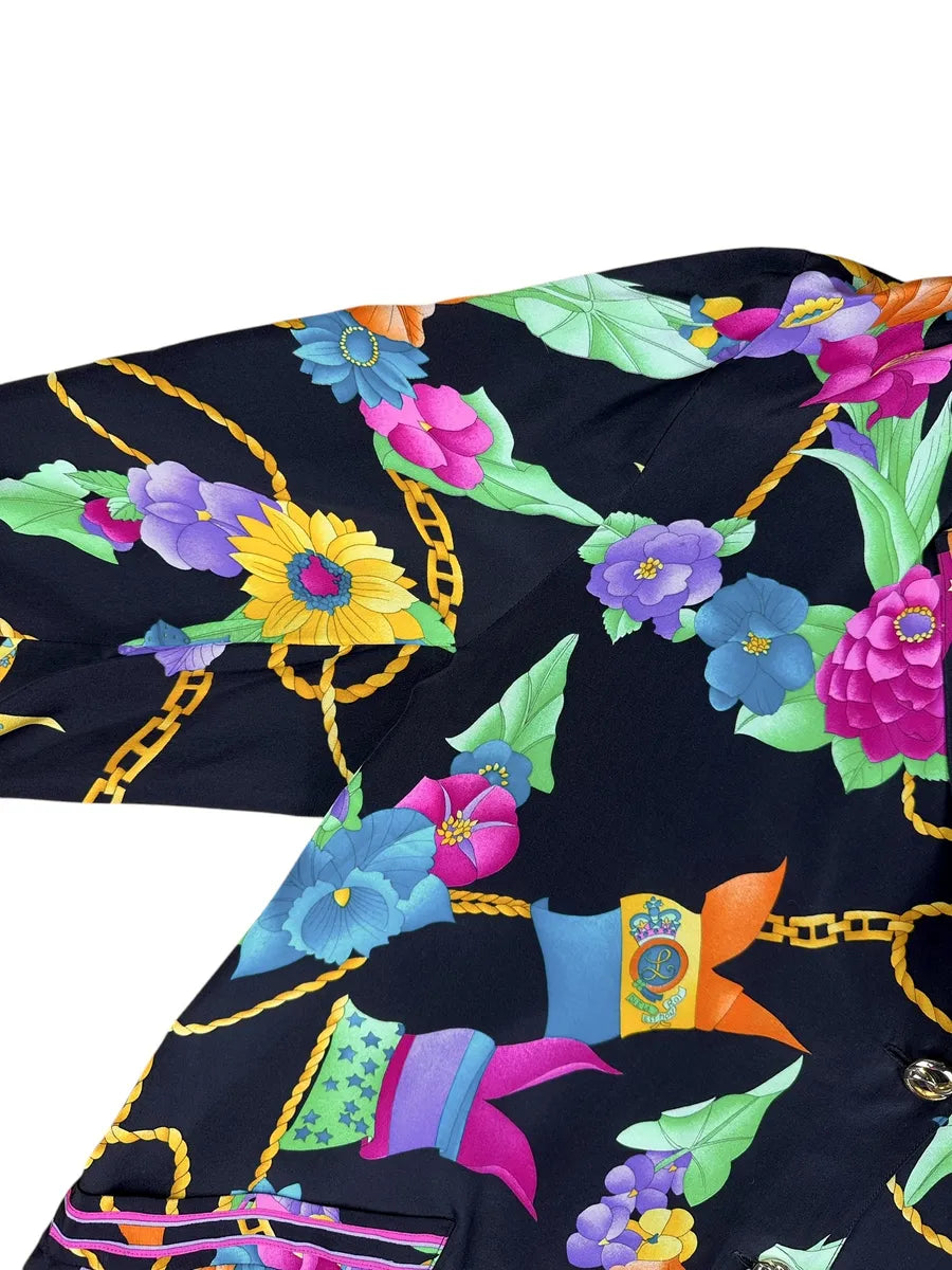 Camicia da donna vintage nera a fantasia