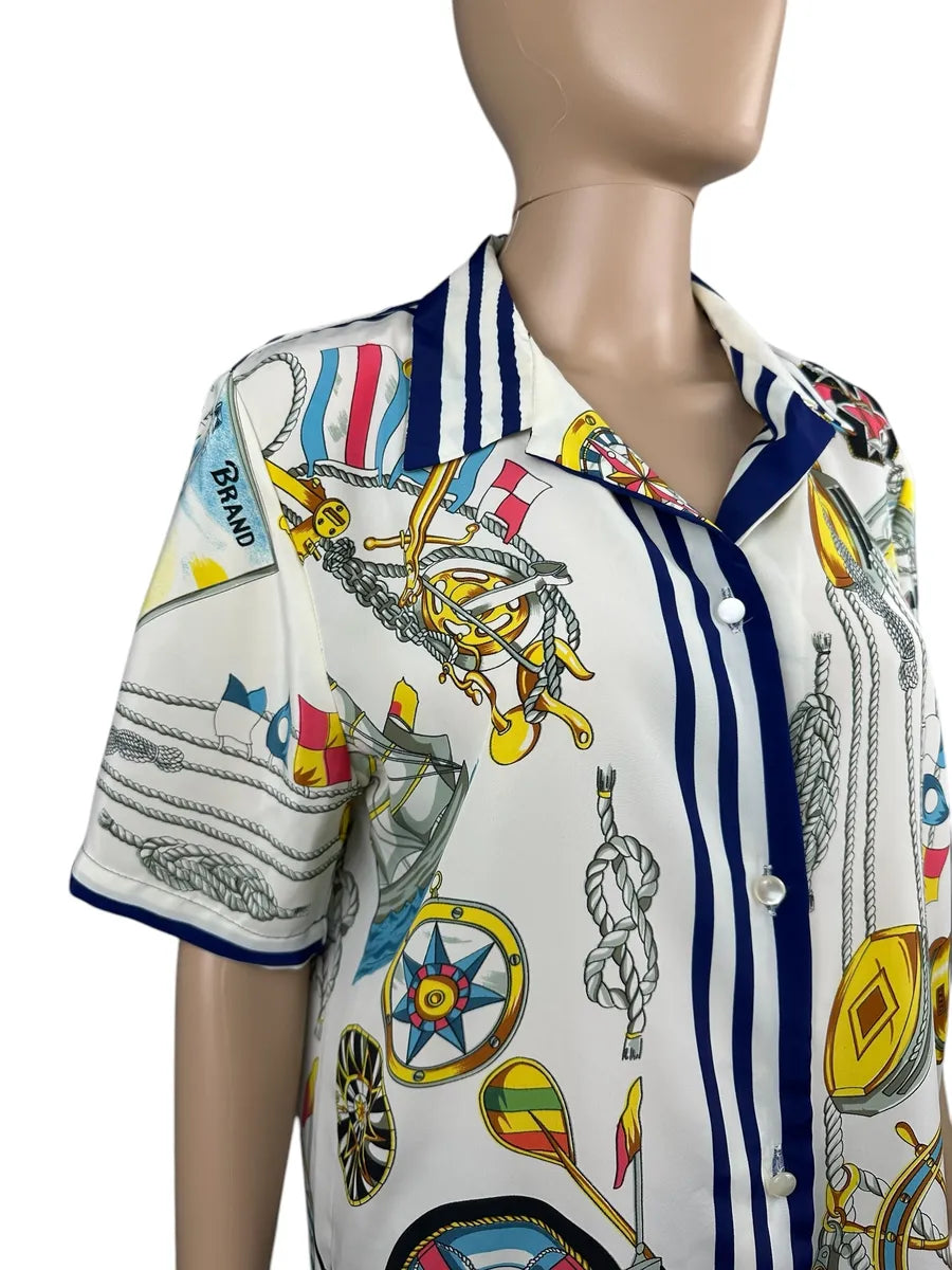 Camicia vintage da donna a fantasia nautica