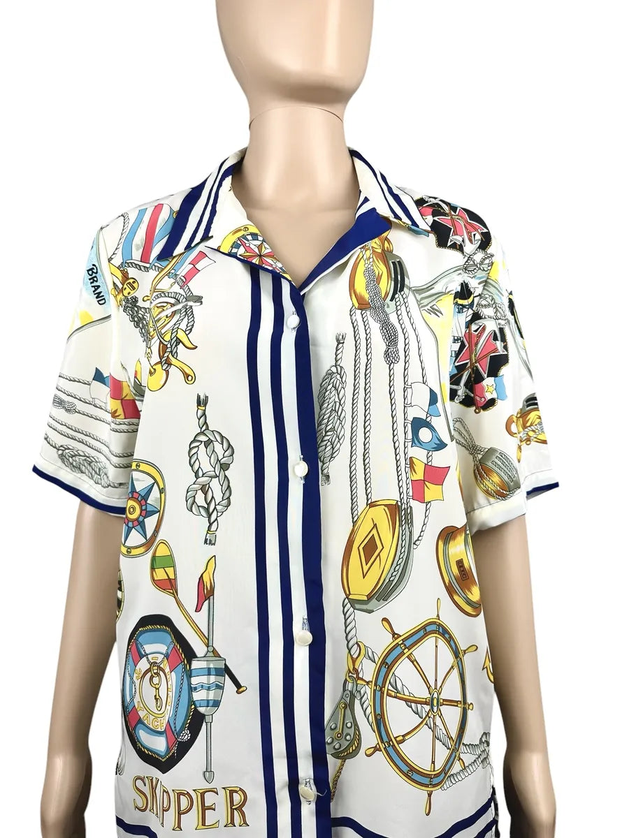 Camicia vintage da donna a fantasia nautica