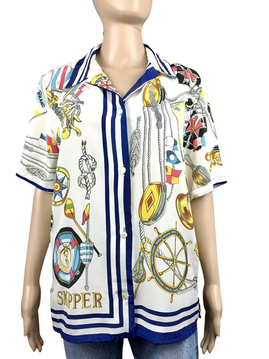 Camicia vintage da donna a fantasia nautica