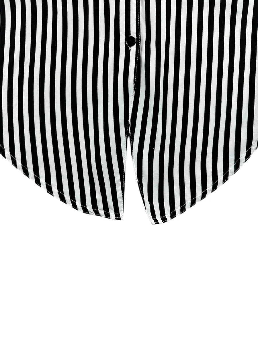Camicia vintage da donna a righe e pois bianca e nera