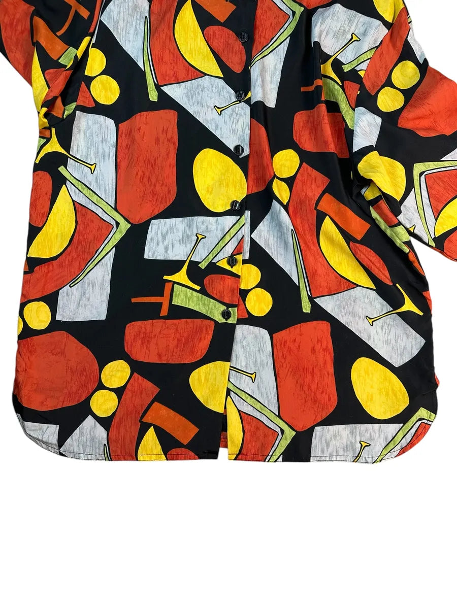 Camicia vintage da donna a fantasia geometrica