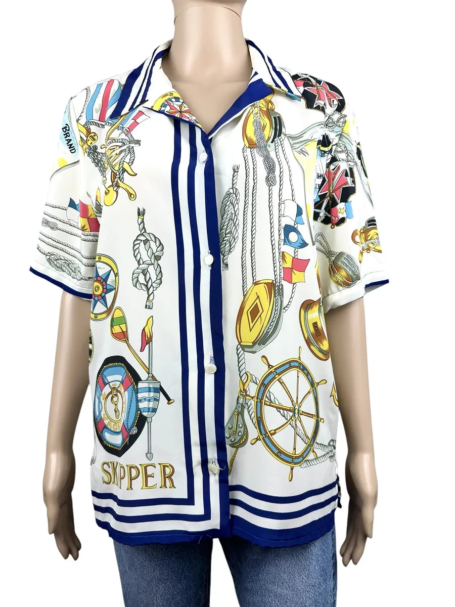 Camicia vintage da donna a fantasia nautica